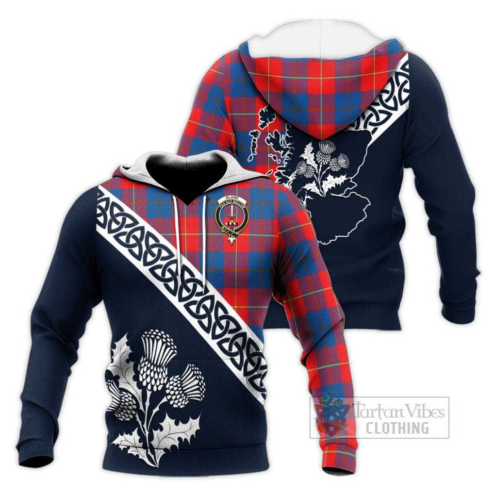 Tartan Vibes Clothing Blane Tartan Knitted Hoodie Featuring Thistle and Scotland Map