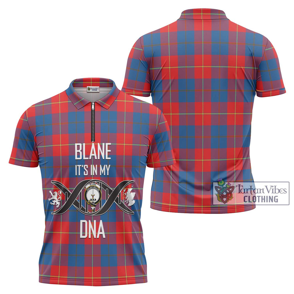 Blane Tartan Zipper Polo Shirt with Family Crest DNA In Me Style Unisex - Tartanvibesclothing Shop