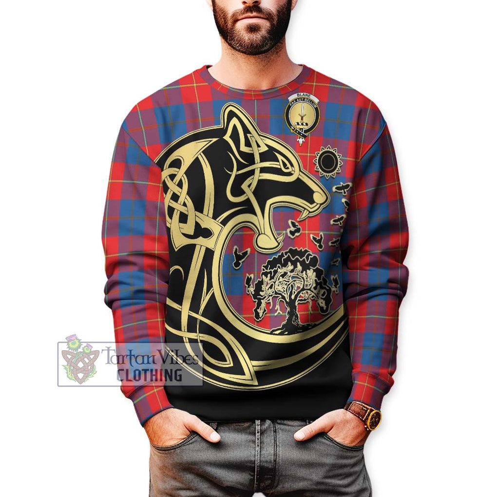 Blane Tartan Sweatshirt with Family Crest Celtic Wolf Style Unisex - Tartan Vibes Clothing