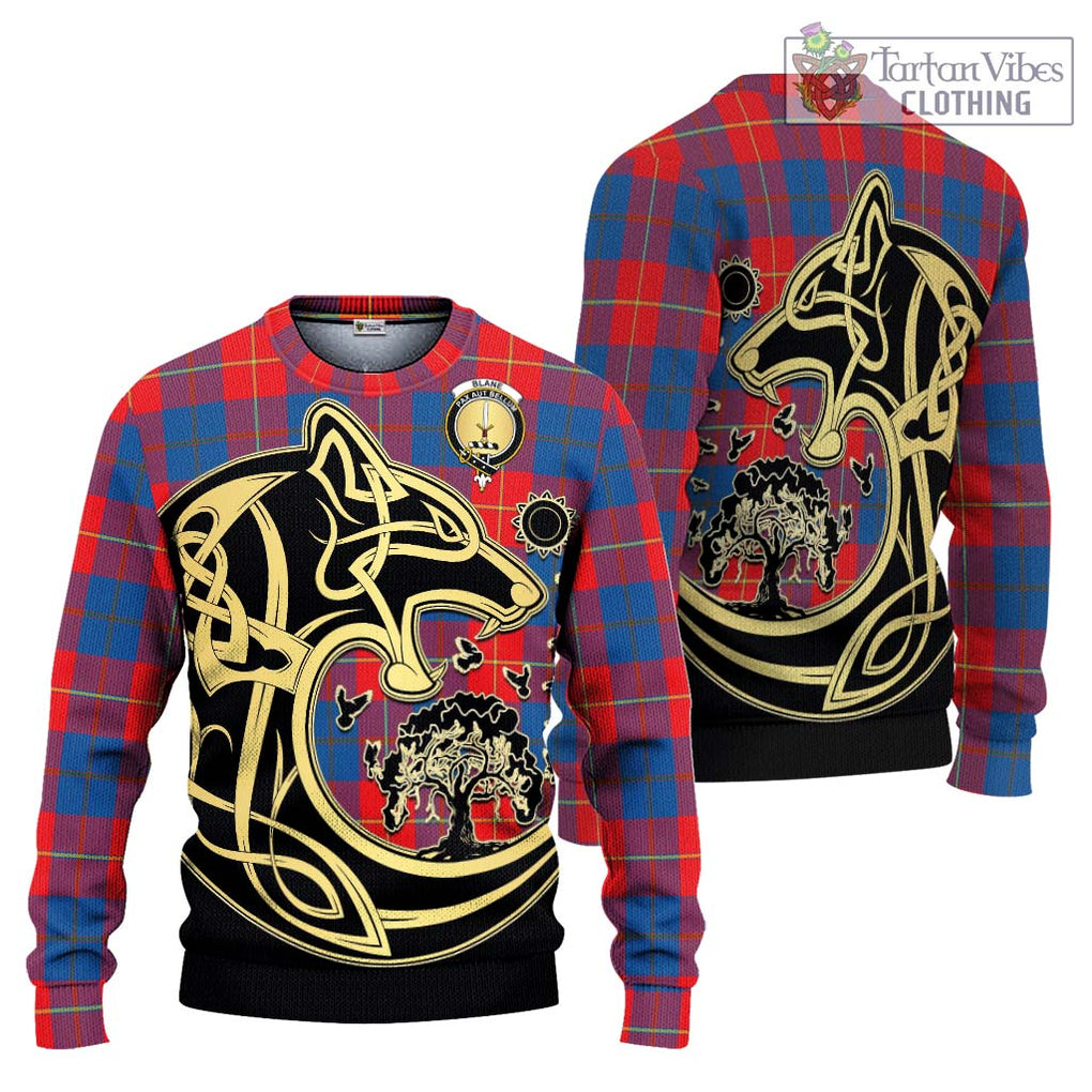 Blane Tartan Knitted Sweater with Family Crest Celtic Wolf Style Unisex - Tartan Vibes Clothing