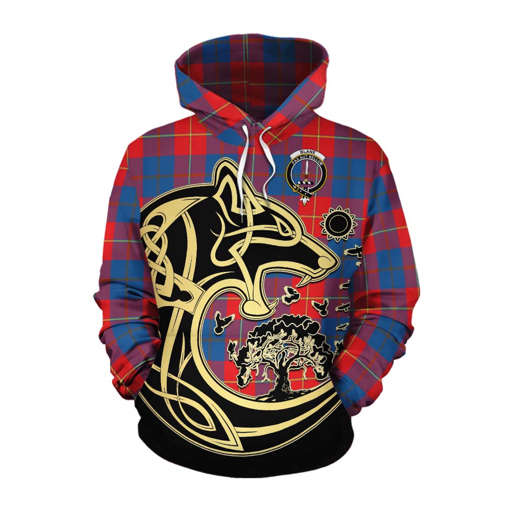 Tartan Vibes Clothing Blane Tartan Cotton Hoodie with Family Crest Celtic Wolf Style