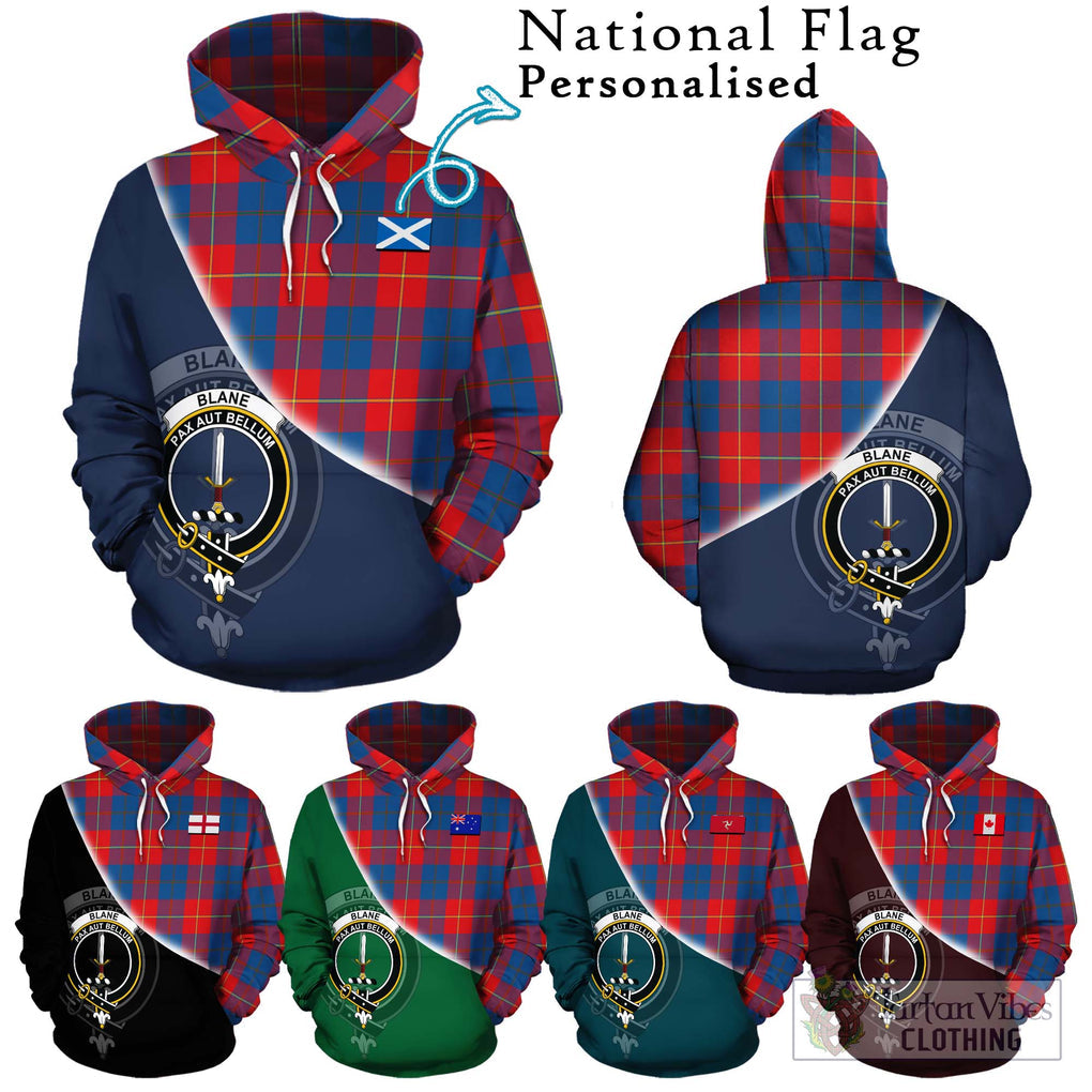 Blane Tartan Hoodie with Personalised National Flag and Family Crest Half Style Zip Hoodie - Tartanvibesclothing Shop