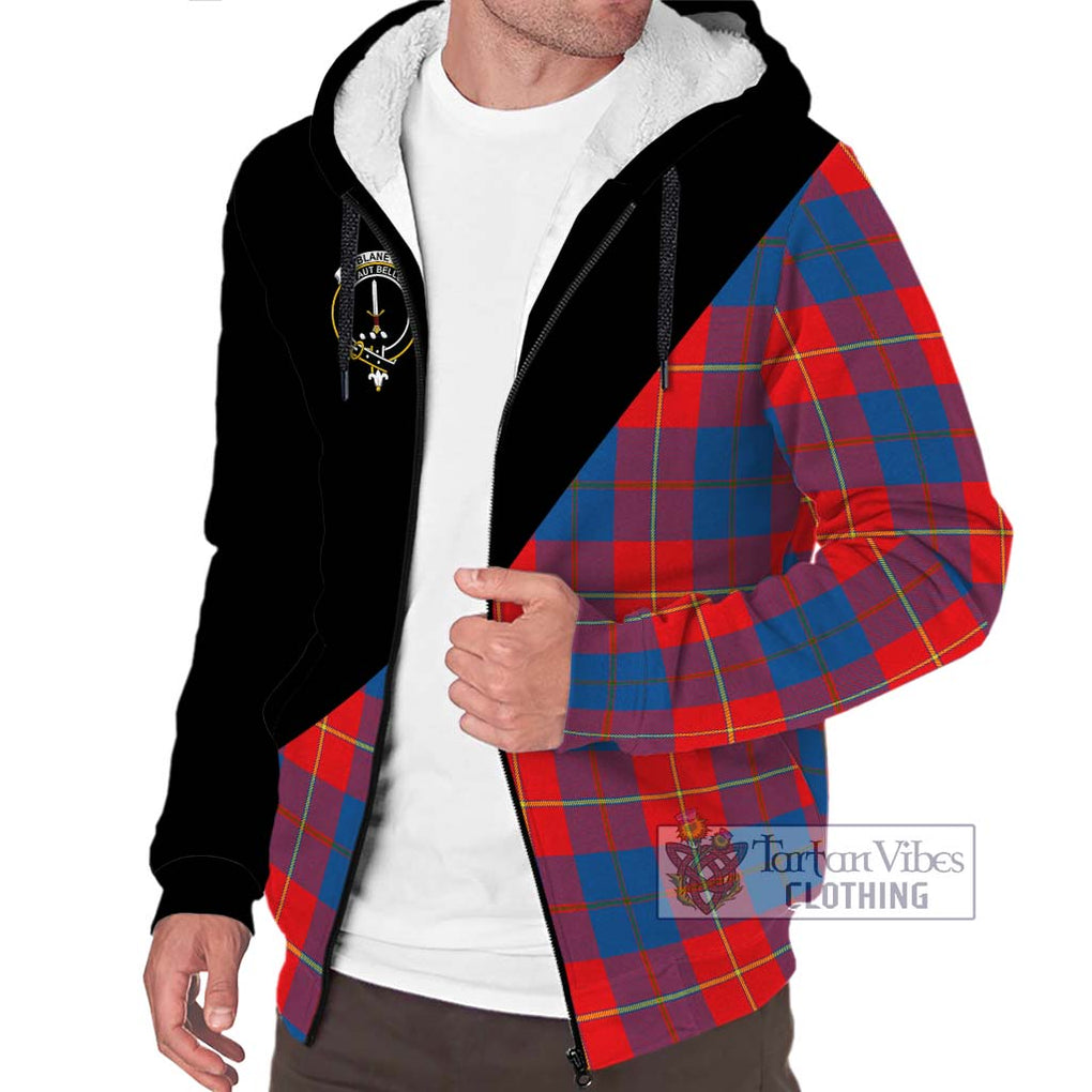 Blane Tartan Sherpa Hoodie with Family Crest and Military Logo Style Unisex S - Tartanvibesclothing Shop