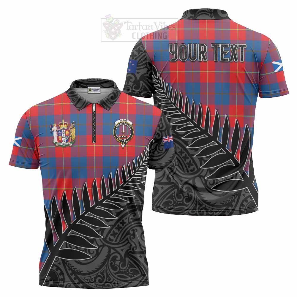 Tartan Vibes Clothing Blane Crest Tartan Zipper Polo Shirt with New Zealand Silver Fern Half Style