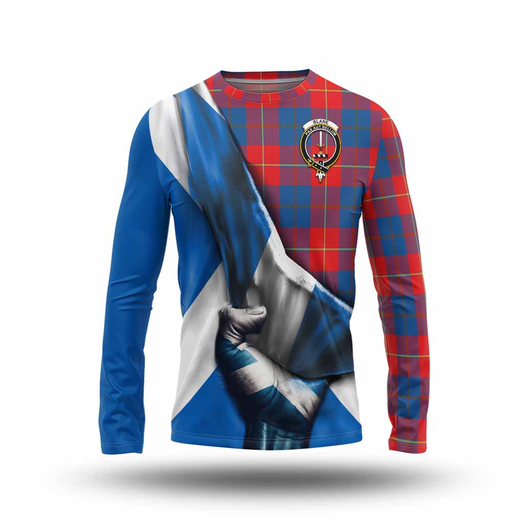 Tartan Vibes Clothing Blane Tartan Long Sleeve T-Shirt with Family Crest Scotland Patriotic Style