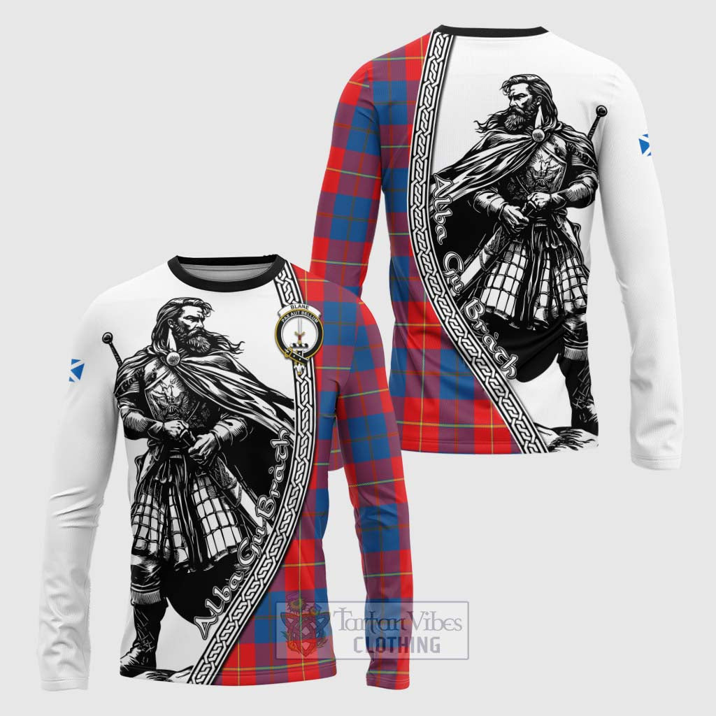 Tartan Vibes Clothing Blane Tartan Clan Crest Long Sleeve T-Shirt with Highlander Warrior Celtic Style