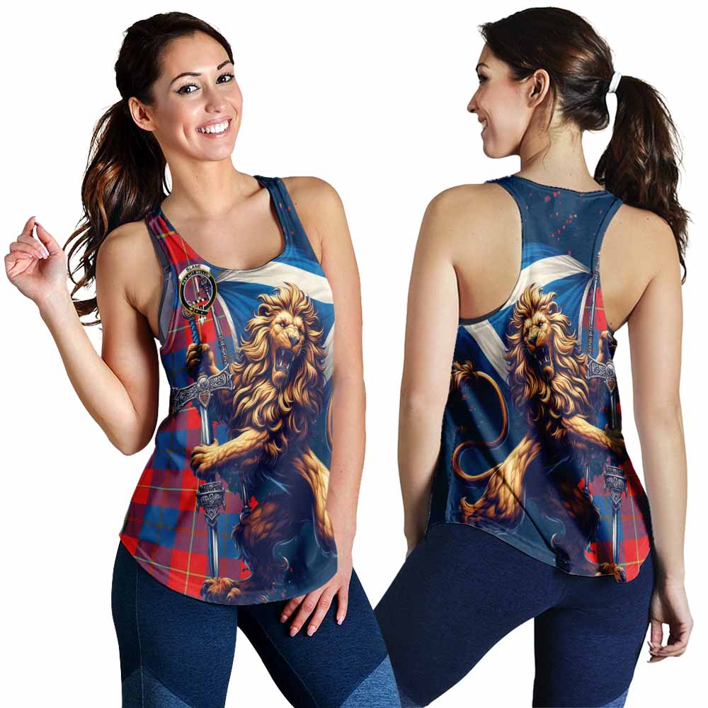 Tartan Vibes Clothing Blane Tartan Family Crest Women's Racerback Tanks with Scottish Majestic Lion