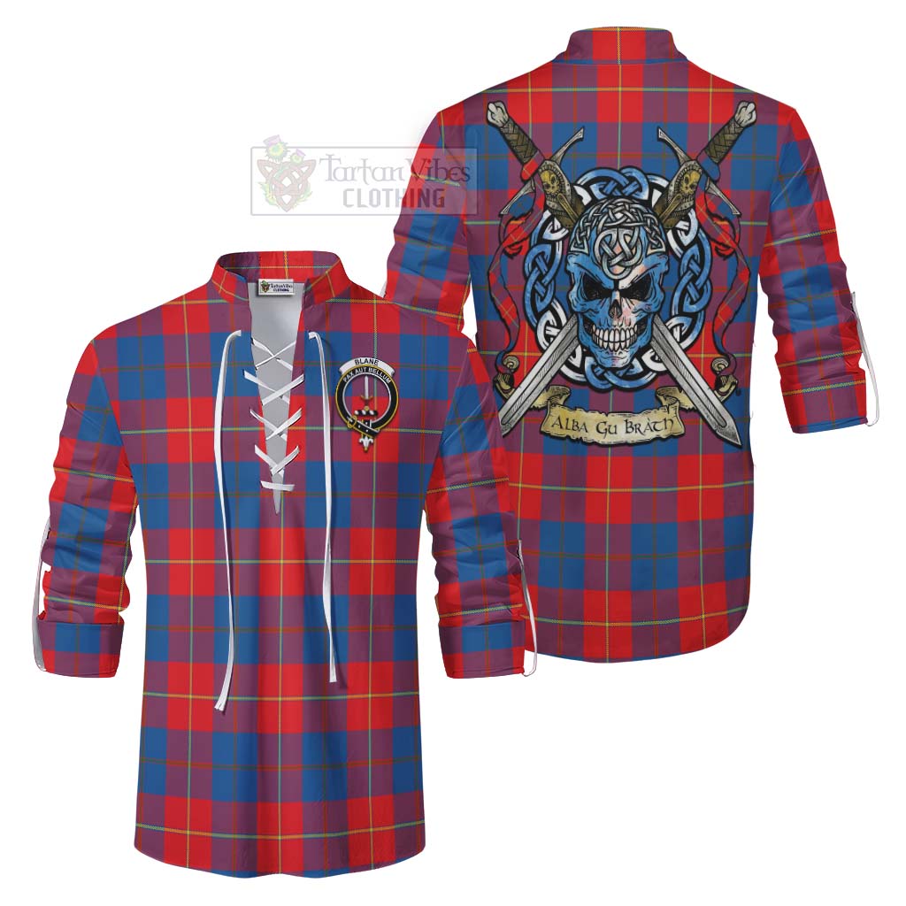 Tartan Vibes Clothing Blane Tartan Ghillie Kilt Shirt with Family Crest Celtic Skull Style