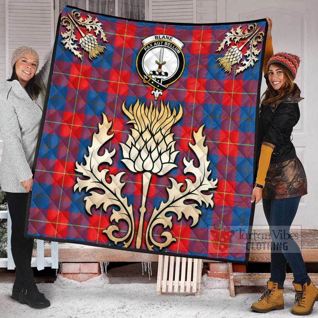 Tartan Vibes Clothing Blane Tartan Quilt with Family Crest and Golden Thistle Style