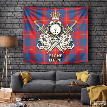 Blane Tartan Tapestry with Clan Crest and the Golden Sword of Courageous Legacy