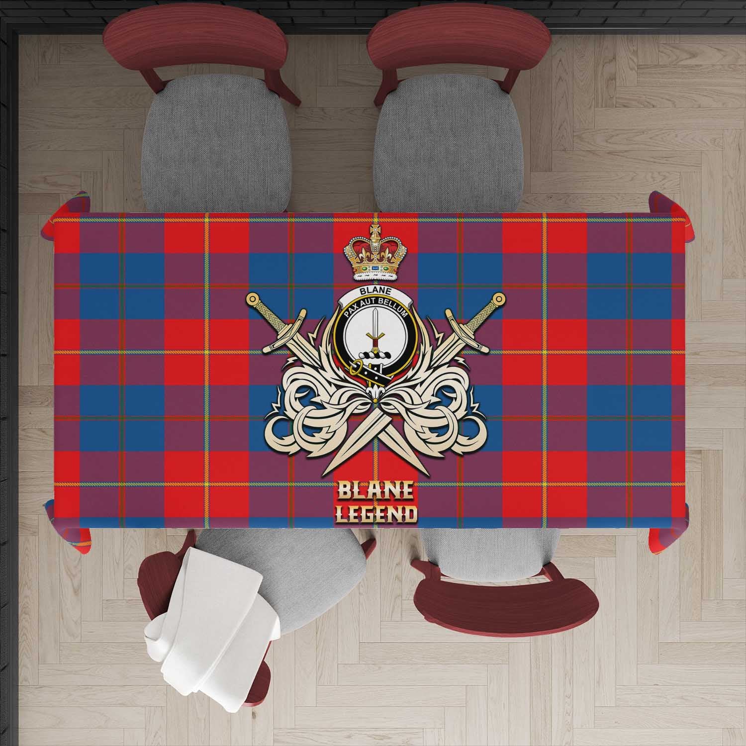 Tartan Vibes Clothing Blane Tartan Tablecloth with Clan Crest and the Golden Sword of Courageous Legacy