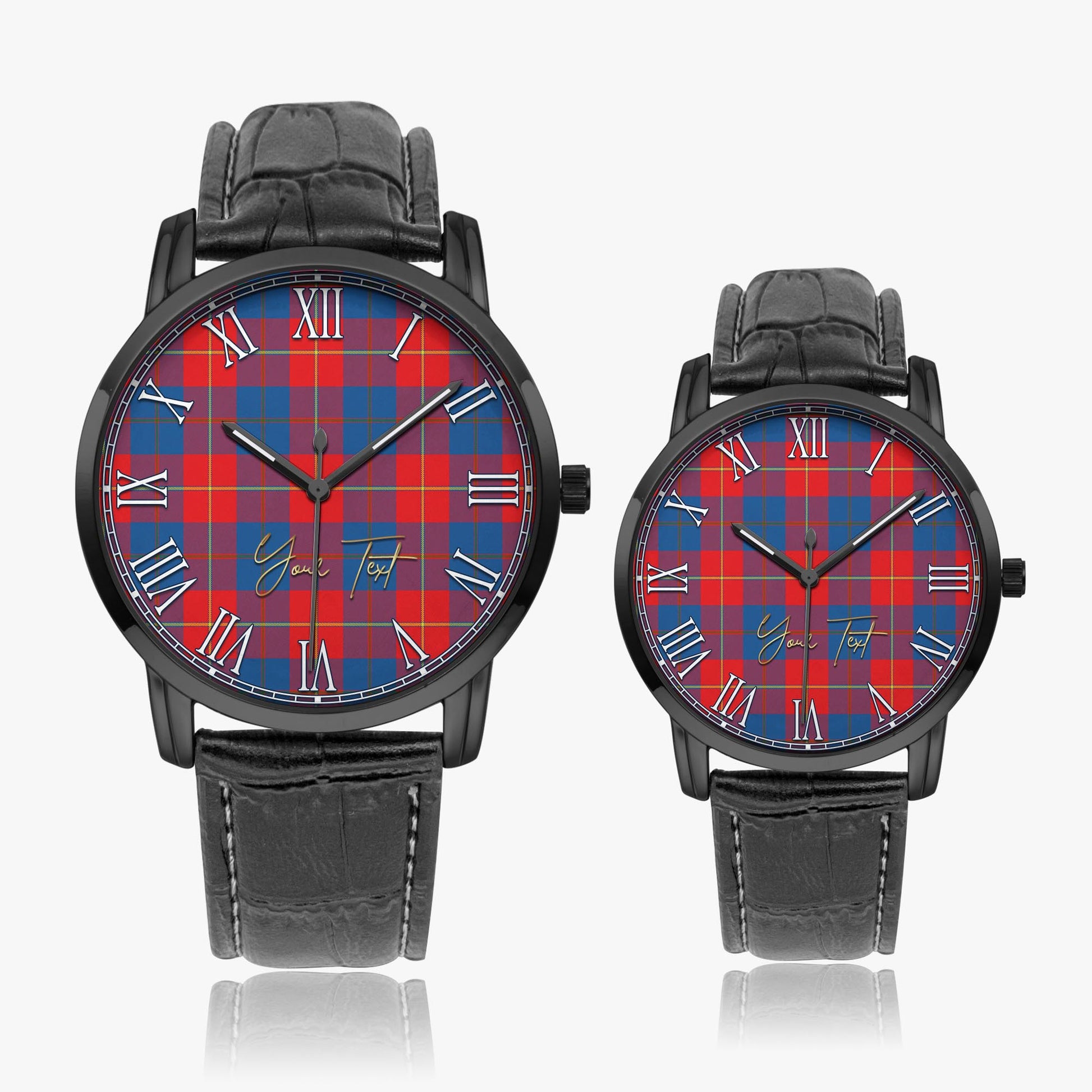 Blane Tartan Personalized Your Text Leather Trap Quartz Watch Wide Type Black Case With Black Leather Strap - Tartanvibesclothing