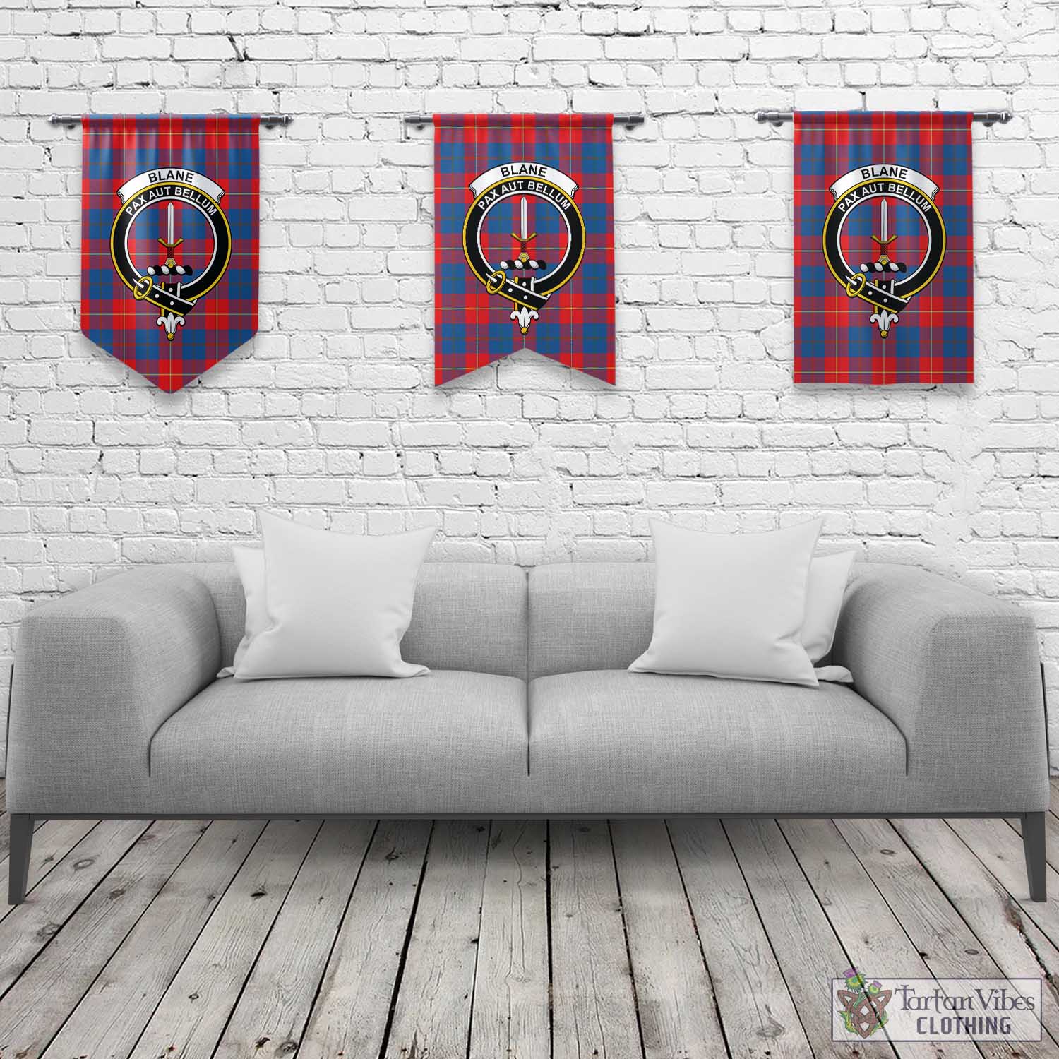 Tartan Vibes Clothing Blane Tartan Gonfalon, Tartan Banner with Family Crest