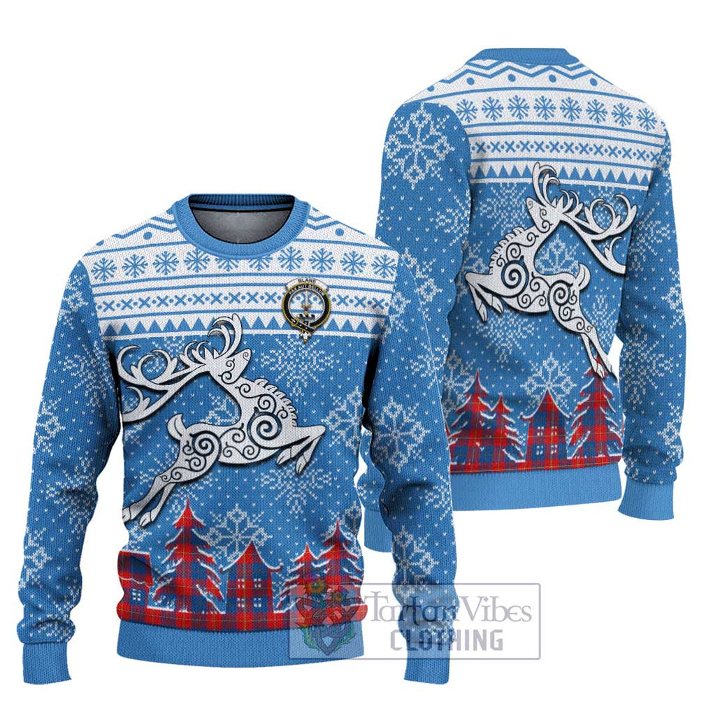 Tartan Vibes Clothing Blane Clan Christmas Ugly Sweater with Tartan and Celtic Raindeer Style