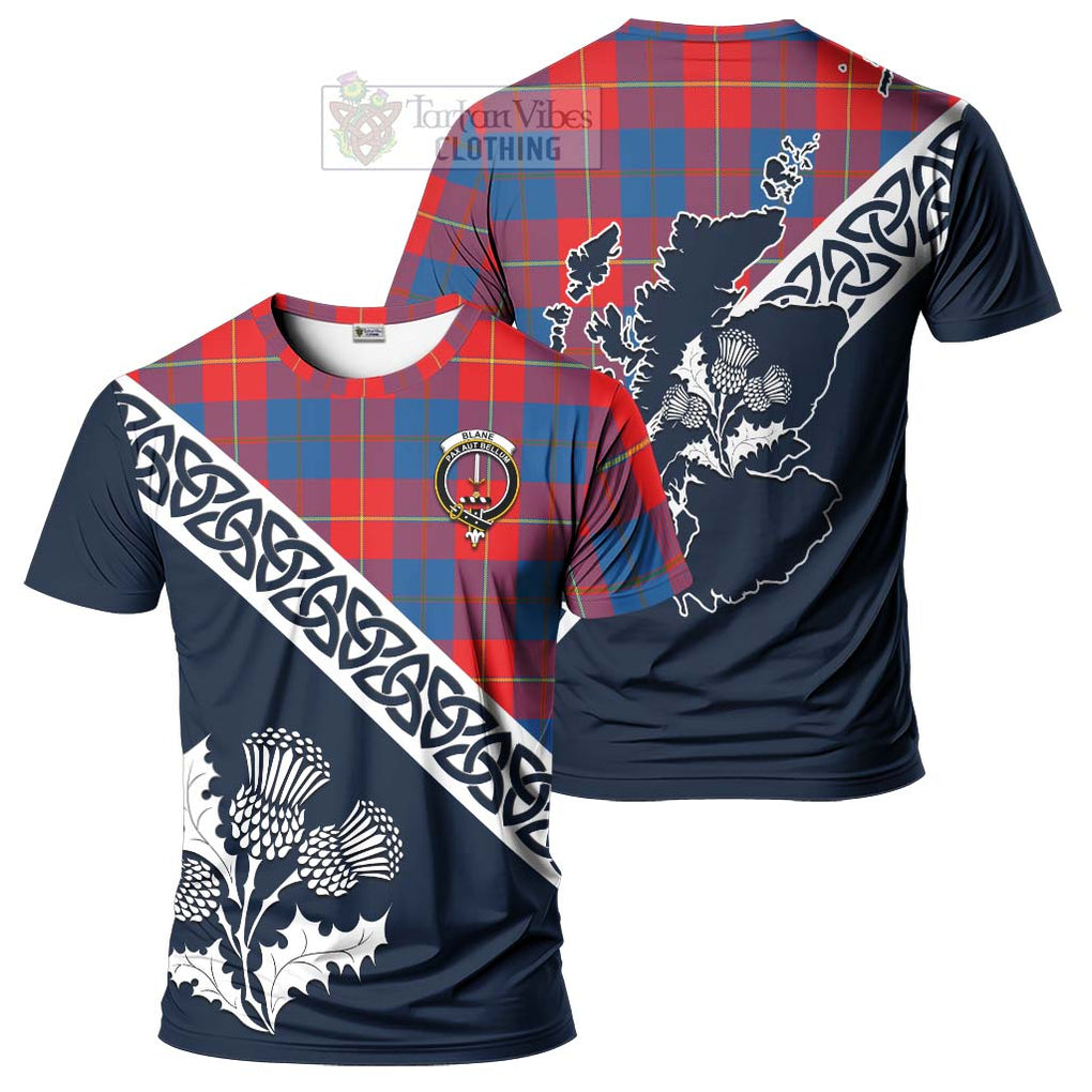 Blane Tartan T-Shirt Featuring Thistle and Scotland Map