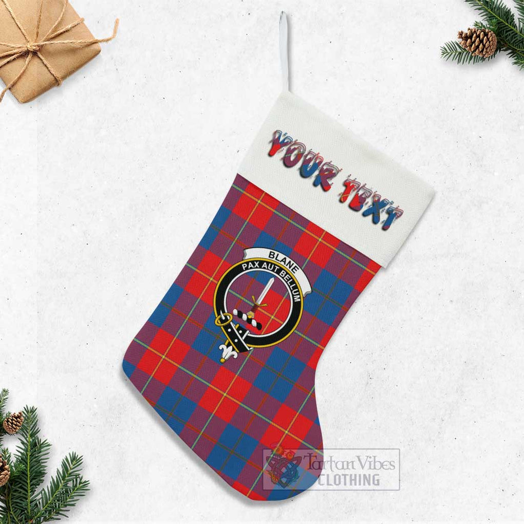 Tartan Vibes Clothing Blane Tartan Family Crest Christmas Stocking with Personalized Text