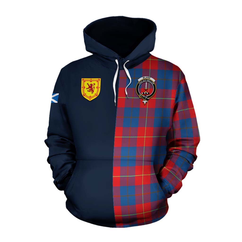 Tartan Vibes Clothing Blane Tartan Cotton Hoodie Alba with Scottish Lion Royal Arm Half Style