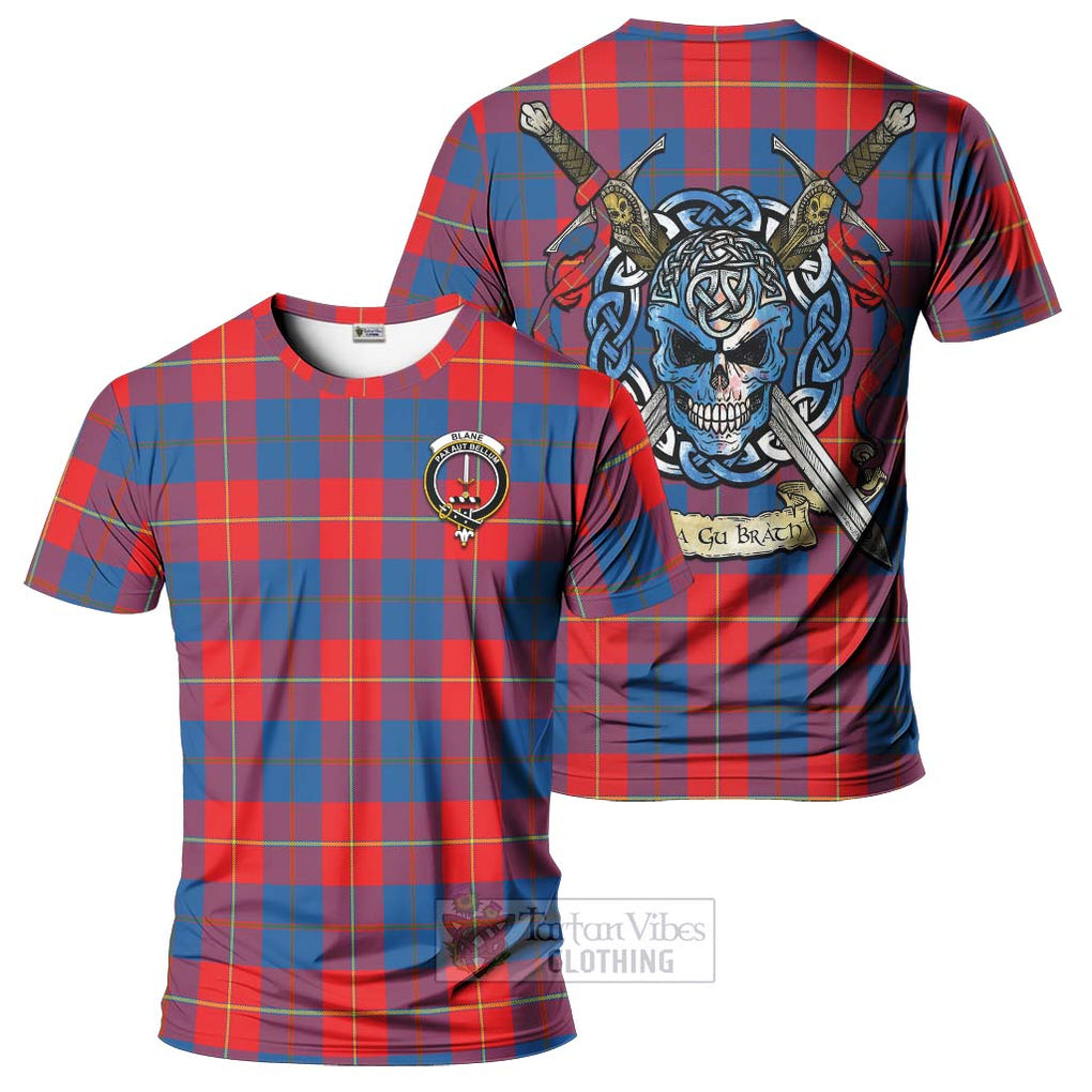 Tartan Vibes Clothing Blane Tartan T-Shirt with Family Crest Celtic Skull Style