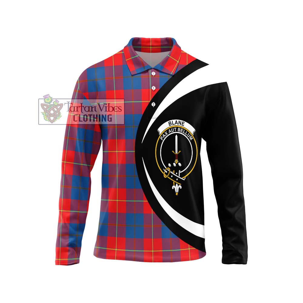 Blane Tartan Long Sleeve Polo Shirt with Family Crest Circle Style Unisex - Tartan Vibes Clothing