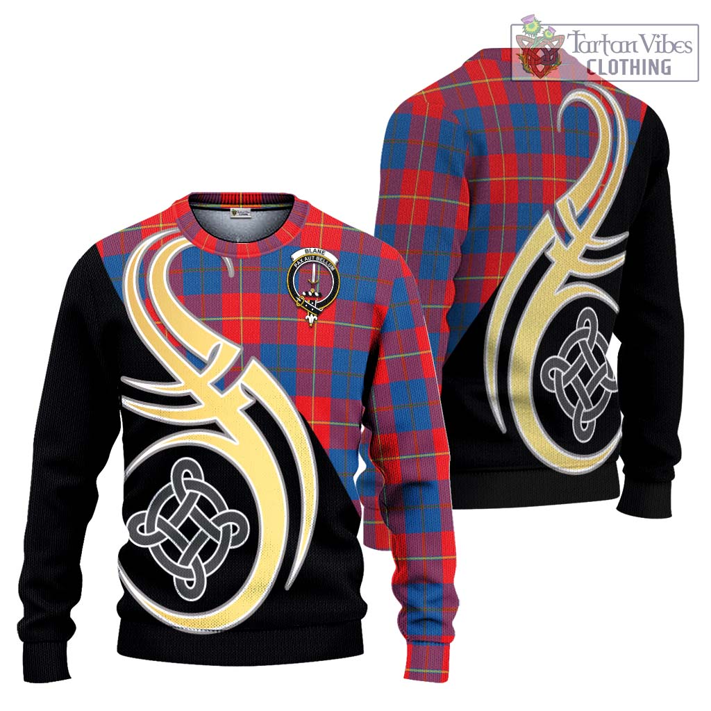 Blane Tartan Knitted Sweater with Family Crest and Celtic Symbol Style Unisex - Tartan Vibes Clothing