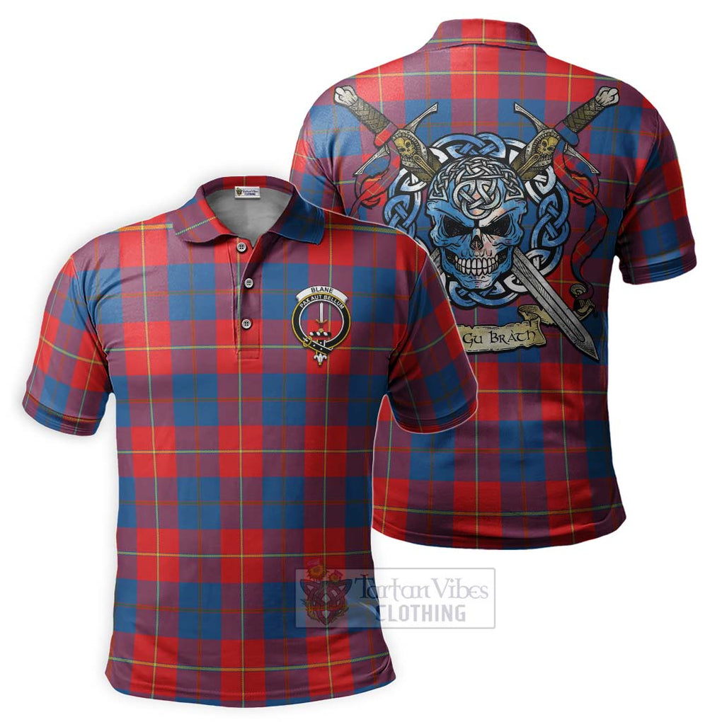 Tartan Vibes Clothing Blane Tartan Polo Shirt with Family Crest Celtic Skull Style