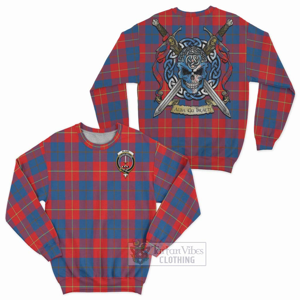 Tartan Vibes Clothing Blane Tartan Sweatshirt with Family Crest Celtic Skull Style