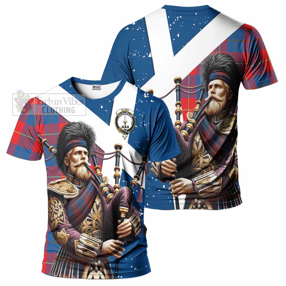 Tartan Vibes Clothing Blane Tartan T-Shirt with Family Crest Scottish Bagpiper Vibes