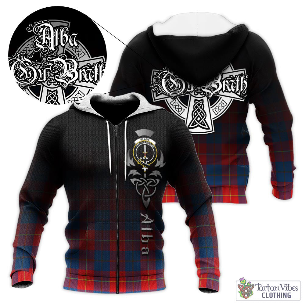 Tartan Vibes Clothing Blane Tartan Knitted Hoodie Featuring Alba Gu Brath Family Crest Celtic Inspired