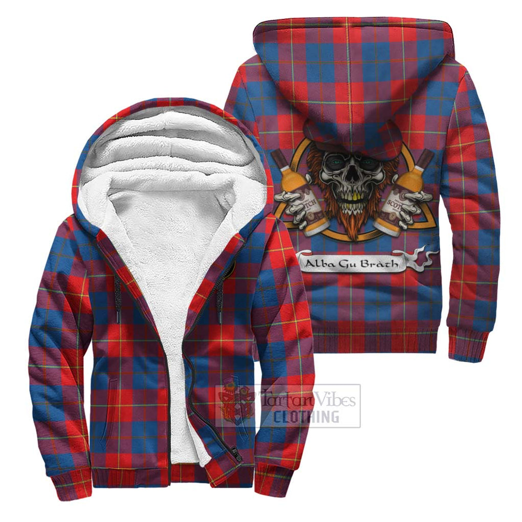 Tartan Vibes Clothing Blane Tartan Sherpa Hoodie with Family Crest and Bearded Skull Holding Bottles of Whiskey