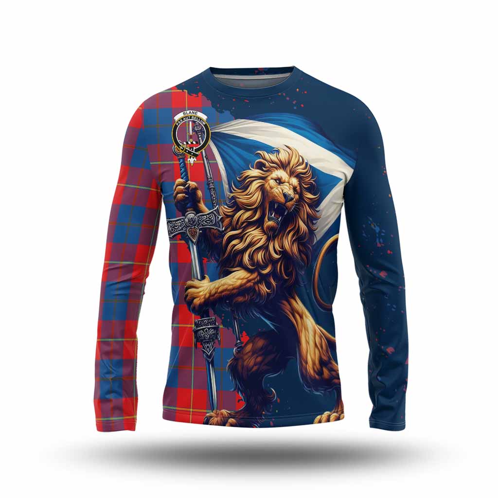 Tartan Vibes Clothing Blane Tartan Family Crest Long Sleeve T-Shirt with Scottish Majestic Lion