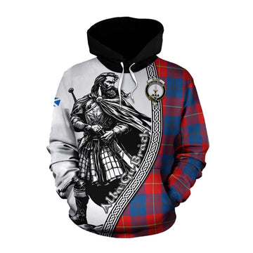 Blane Tartan Clan Crest Cotton Hoodie with Highlander Warrior Celtic Style