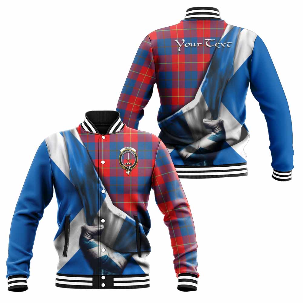 Tartan Vibes Clothing Blane Tartan Baseball Jacket with Family Crest Scotland Patriotic Style