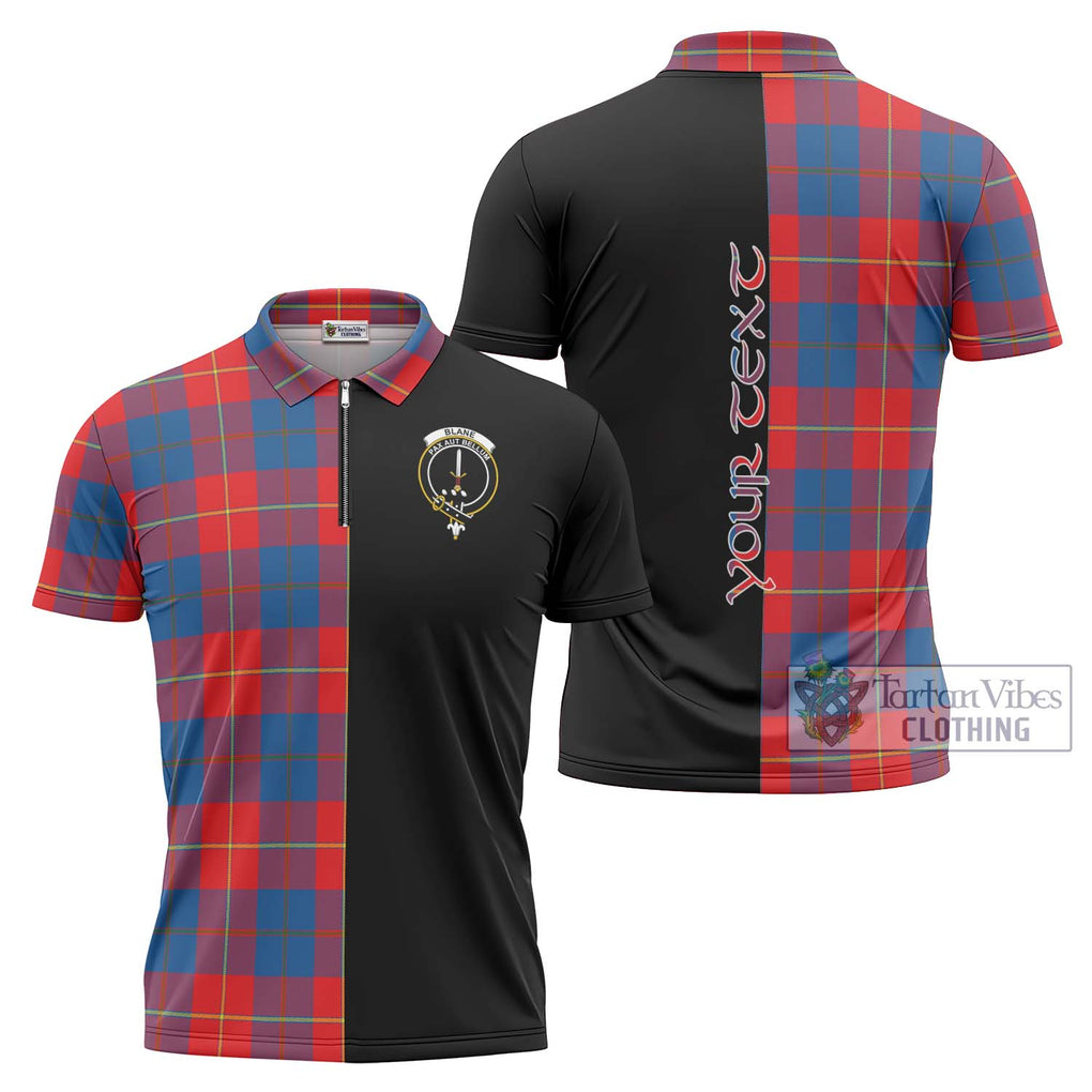 Blane Tartan Zipper Polo Shirt with Family Crest and Half Of Me Style Unisex - Tartanvibesclothing Shop