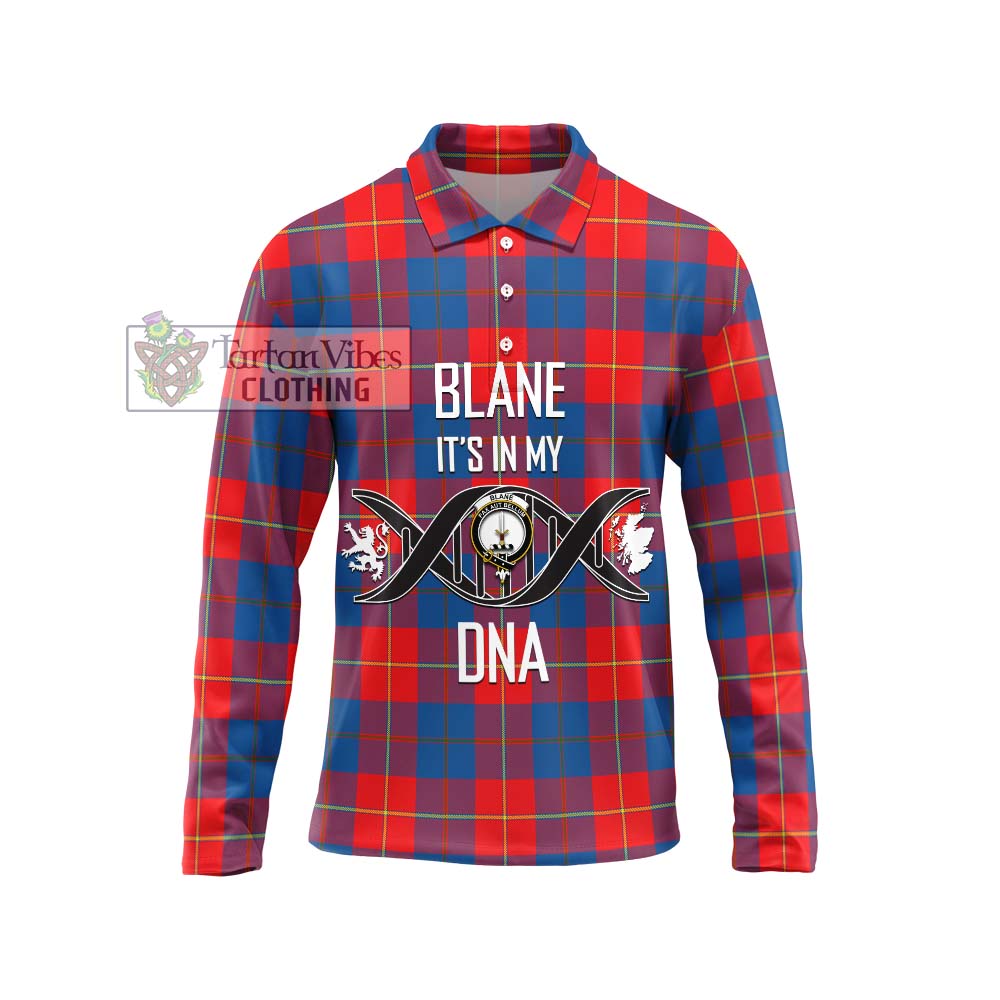 Blane Tartan Long Sleeve Polo Shirt with Family Crest DNA In Me Style Unisex - Tartanvibesclothing Shop