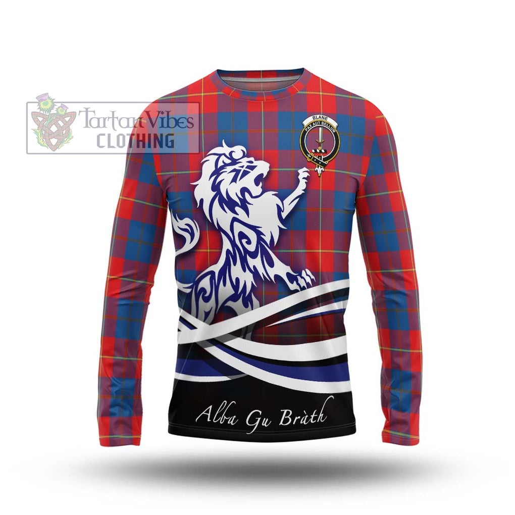 Blane Tartan Long Sleeve T-Shirt with Alba Gu Brath Regal Lion Emblem Unisex - Tartanvibesclothing Shop