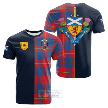 Blane Tartan Cotton T-shirt Alba with Scottish Lion Royal Arm Half Style