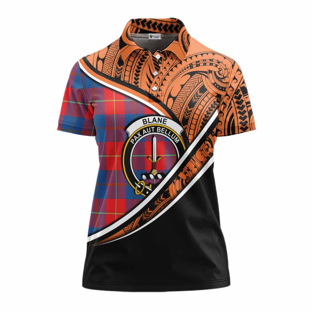 Tartan Vibes Clothing Blane Crest Tartan Women's Polo Shirt with Maori Tattoo Style - Orange Version