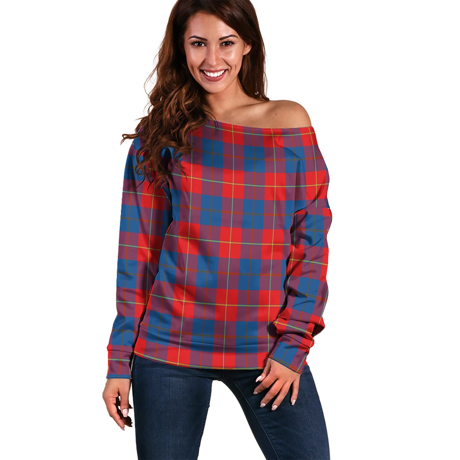 Blane Tartan Off Shoulder Women Sweater Women - Tartanvibesclothing