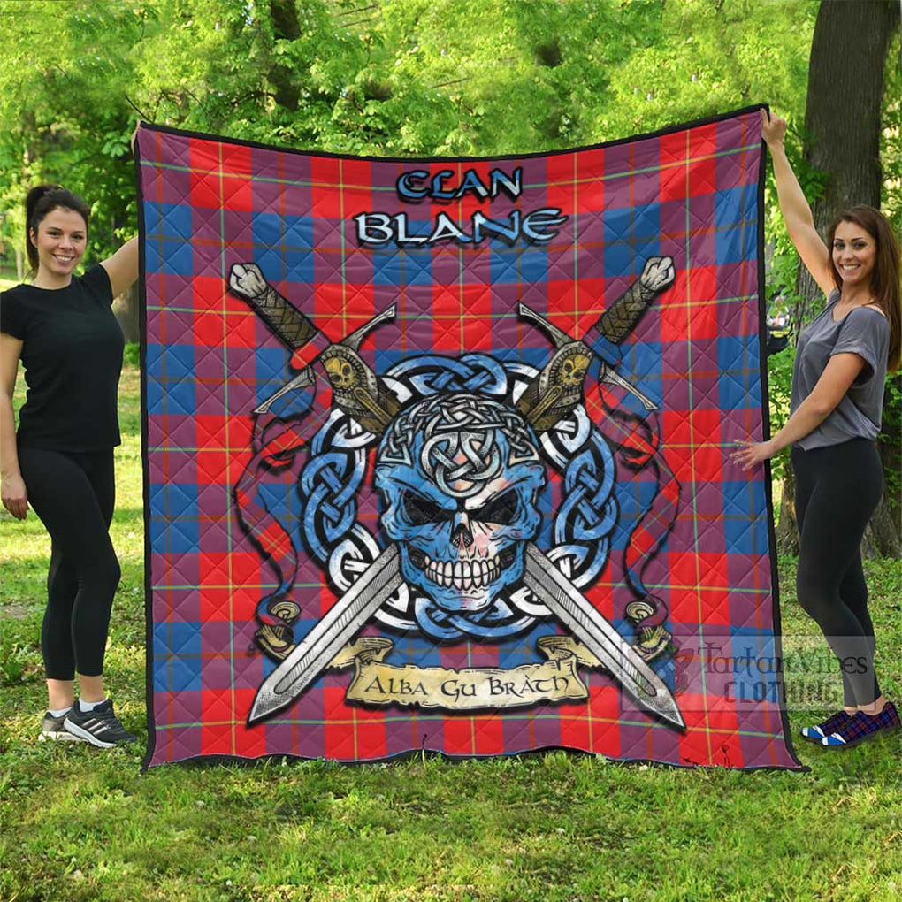 Tartan Vibes Clothing Blane Tartan Quilt with Celtic Skull Alba Gu Brath Style