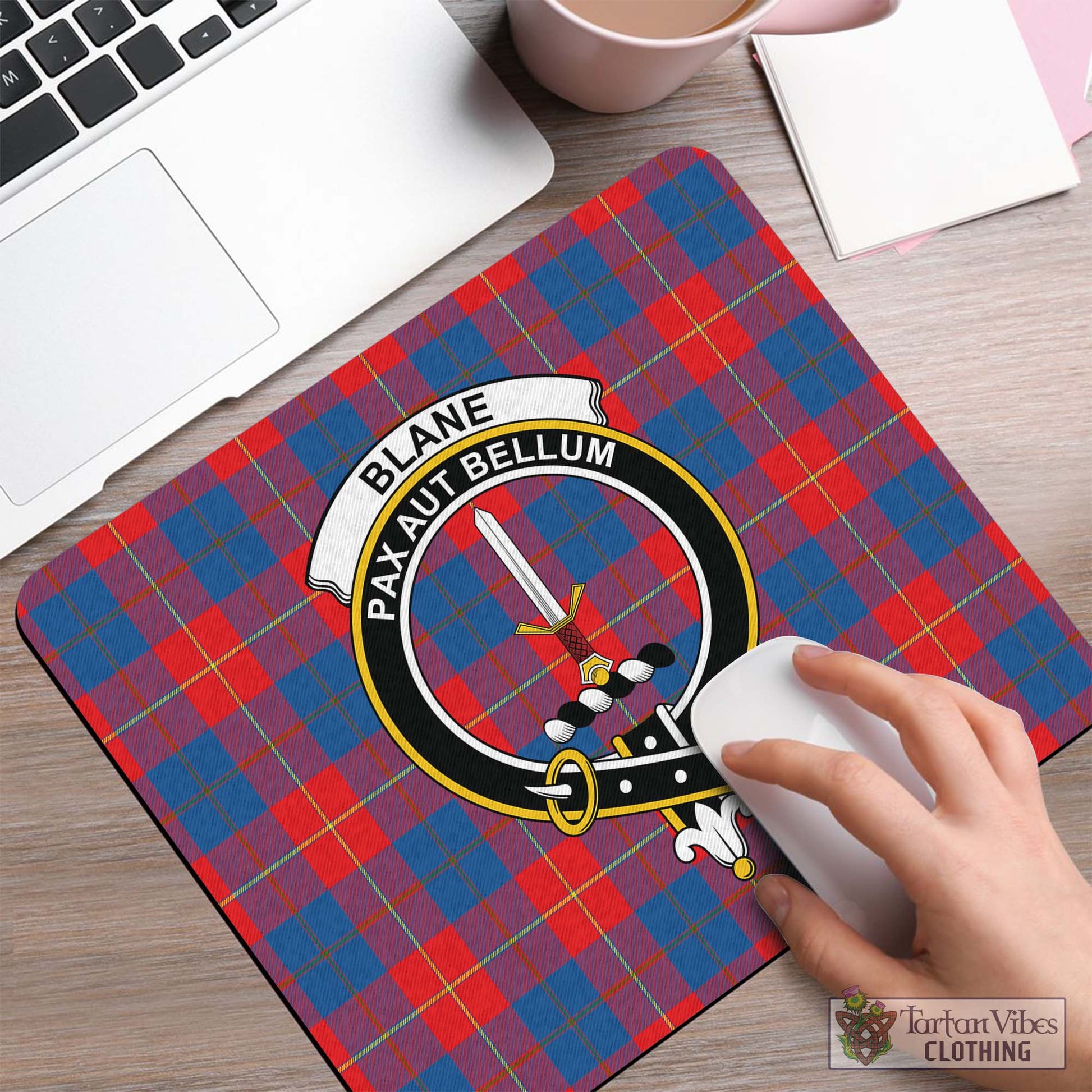 Tartan Vibes Clothing Blane Tartan Mouse Pad with Family Crest