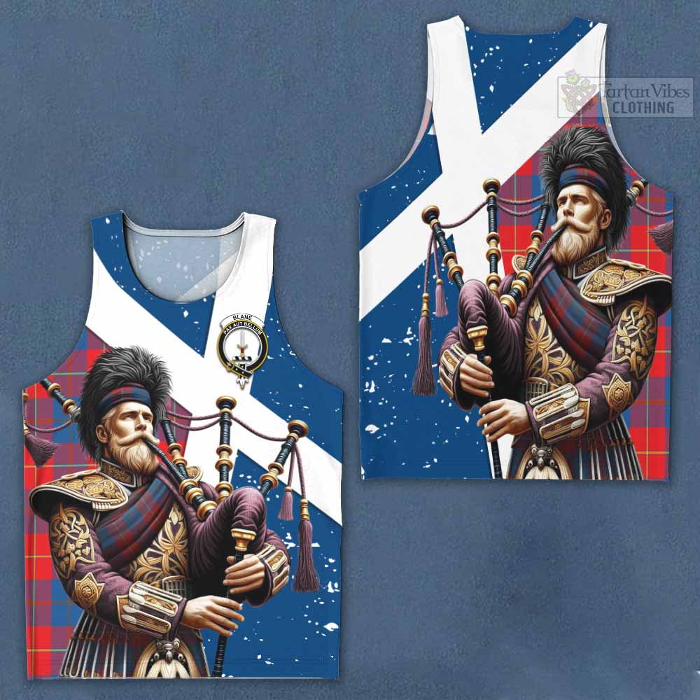 Blane Tartan Men's Tank Top with Family Crest Scottish Bagpiper Vibes