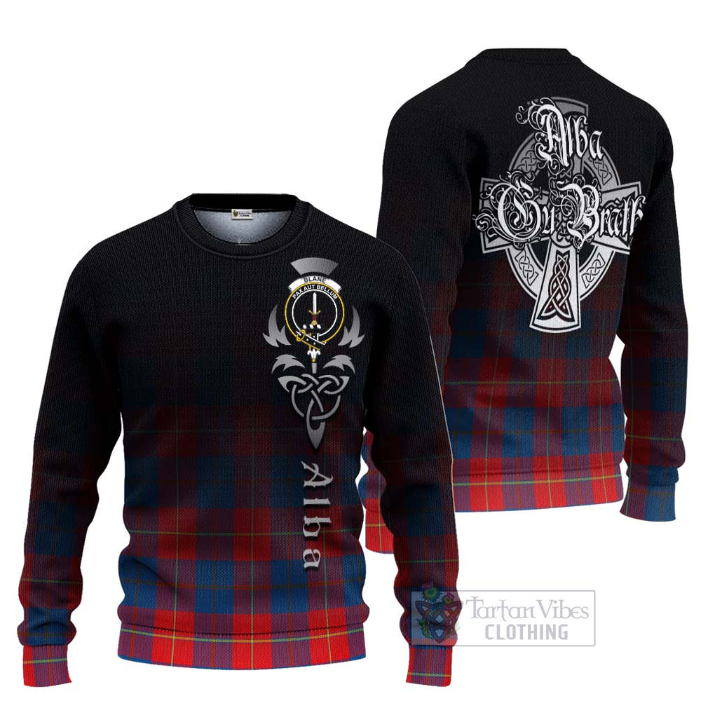 Tartan Vibes Clothing Blane Tartan Knitted Sweater Featuring Alba Gu Brath Family Crest Celtic Inspired