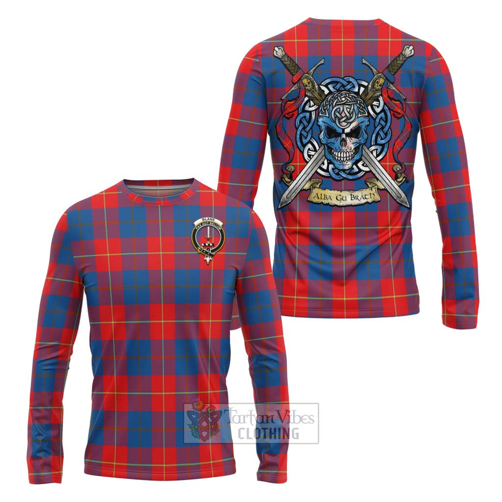 Tartan Vibes Clothing Blane Tartan Long Sleeve T-Shirt with Family Crest Celtic Skull Style