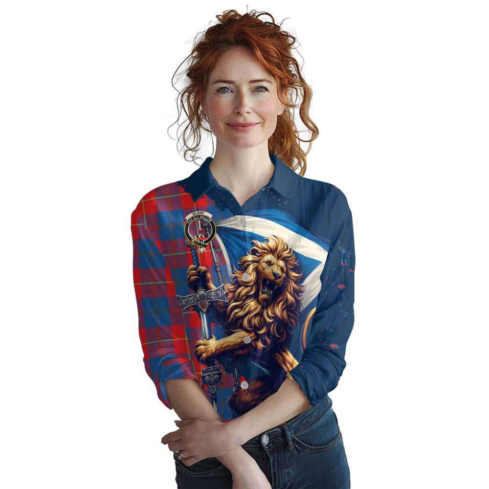 Tartan Vibes Clothing Blane Tartan Family Crest Women's Casual Shirt with Scottish Majestic Lion