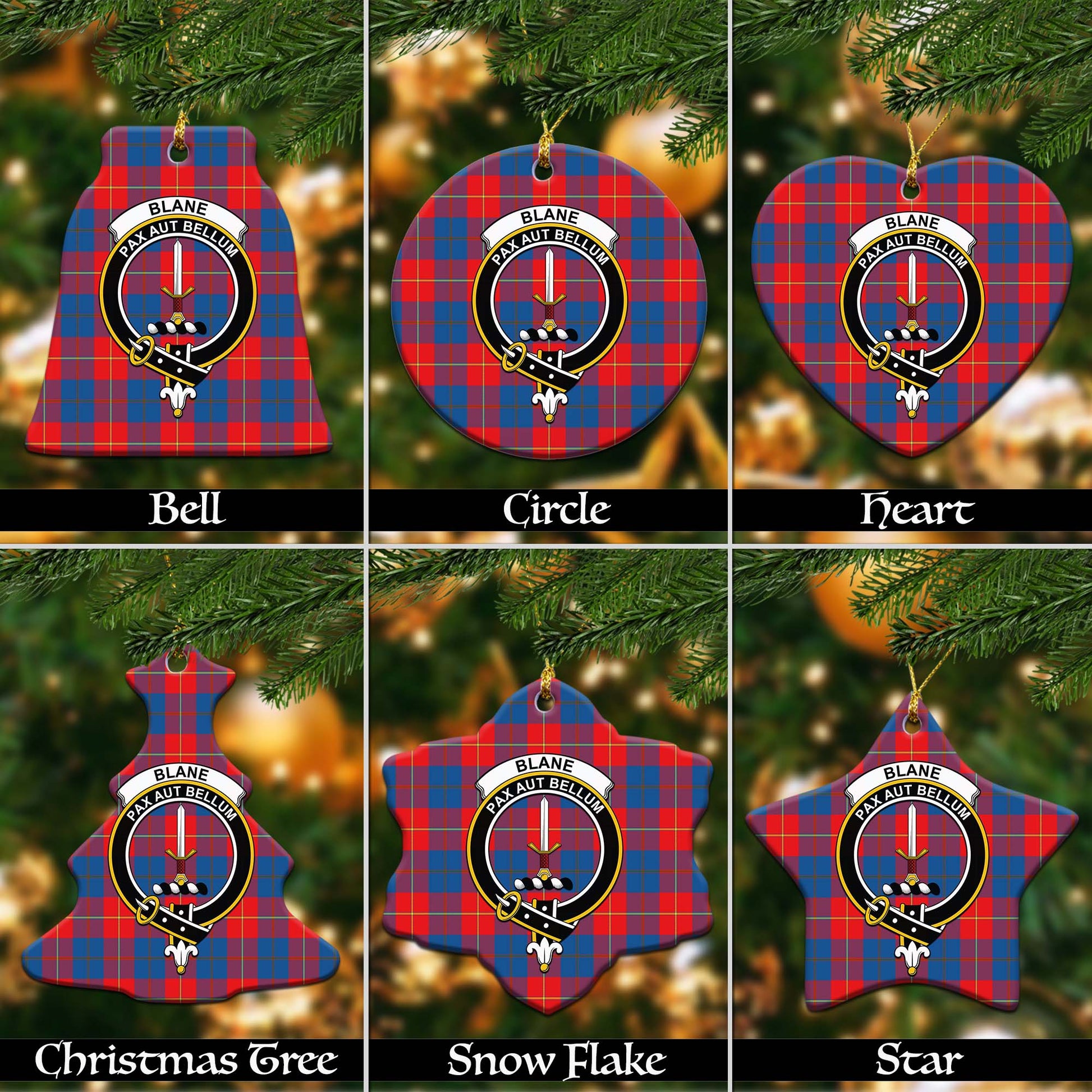 Blane Tartan Christmas Ornaments with Family Crest Ceramic Bell Pack 1: ornament * 1 piece - Tartanvibesclothing