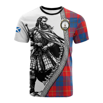 Blane Tartan Clan Crest Cotton T-shirt with Highlander Warrior Celtic Style