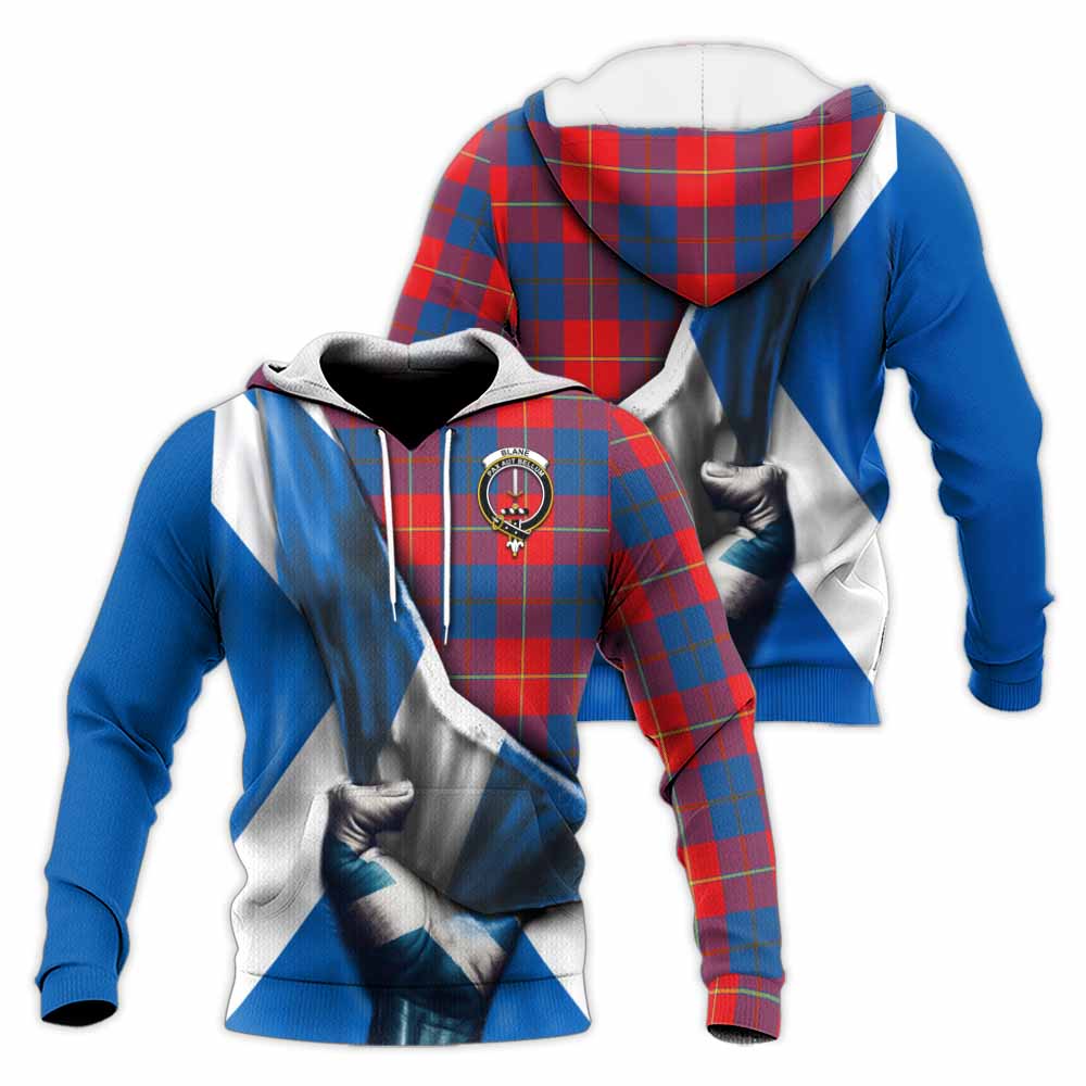 Tartan Vibes Clothing Blane Tartan Knitted Hoodie with Family Crest Scotland Patriotic Style