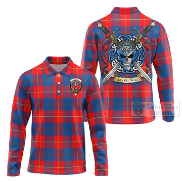 Blane Tartan Long Sleeve Polo Shirt with Family Crest Celtic Skull Style