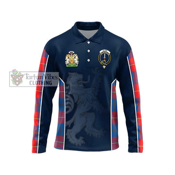 Blane Tartan Long Sleeve Polo Shirt with Family Crest and Lion Rampant Vibes Sport Style