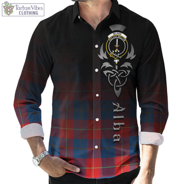 Blane Tartan Long Sleeve Button Up Featuring Alba Gu Brath Family Crest Celtic Inspired